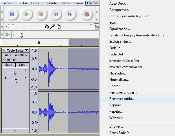 Efeitos > Remover Ruído