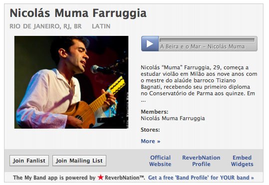 Página do músico no Facebook