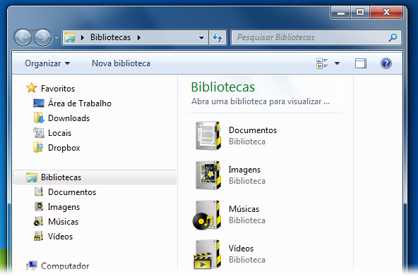 Novo visual para as pastas das Bibliotecas do seu PC