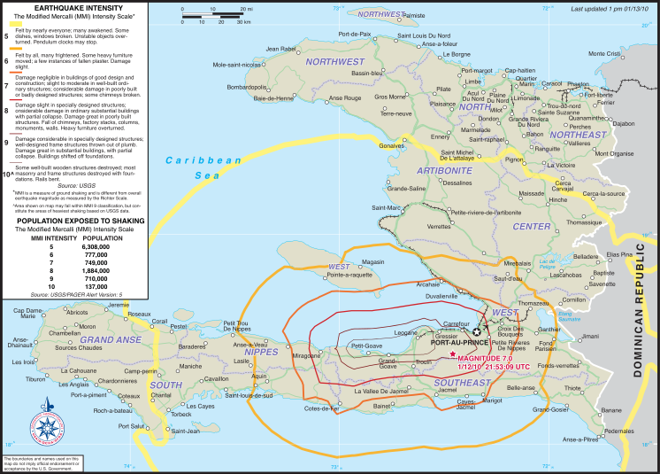 Mapa dos terremotos no Haiti