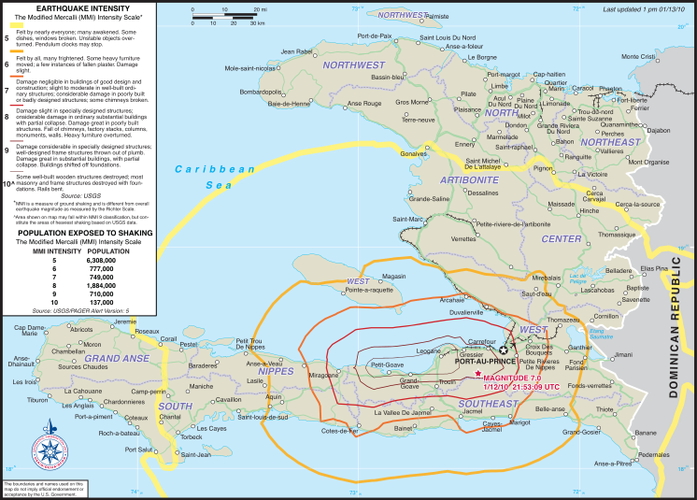 Mapa dos terremotos no Haiti