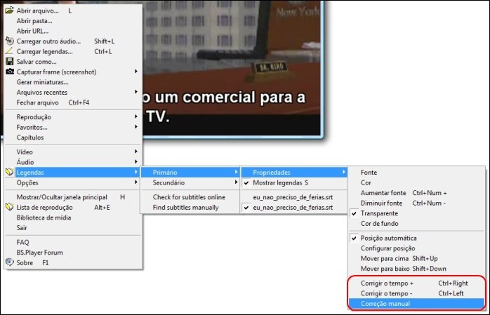 Acesse o menu para correção da legenda.