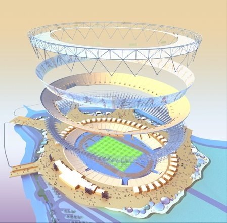 Renderização da estrutura do estádio.