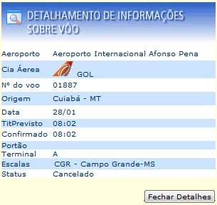 Consulte seu voo no site da Infraero.