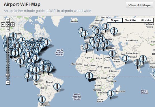 Mapa com aeroportos com Wi-Fi.