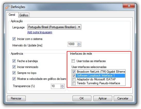 Definições do NetTraffic.