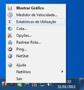 Menu de contexto do NetWorx.