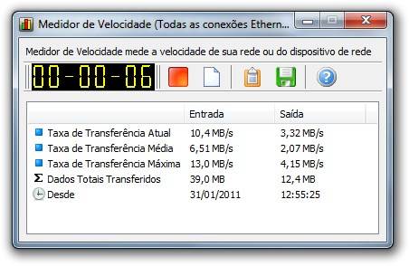 Medidor de velocidade do NetWorx.
