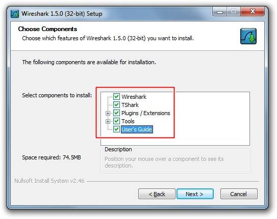 Extras da instalação do Wireshark.