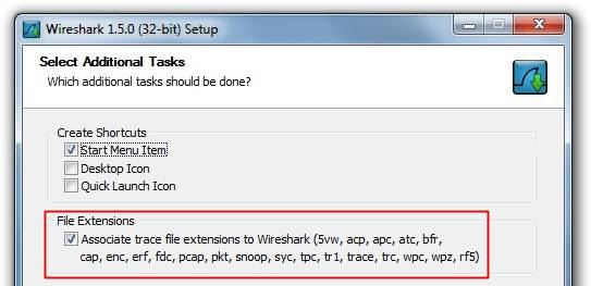 Opção para associar esses arquivos com o Wireshark.