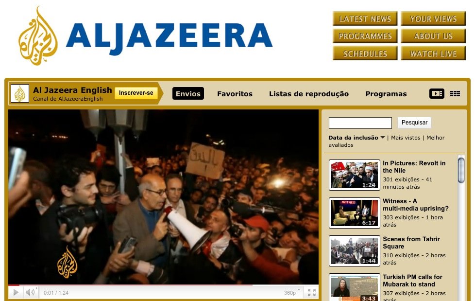 TV Al Jazeera transmite caos no Egito via YouTube.