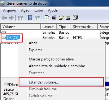 Acesse esta opção para estender um disco.