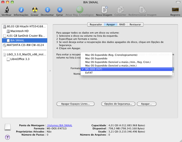 Escolha a opção FAT também no Mac