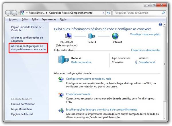 Alterar as configurações de compartilhamento avançadas