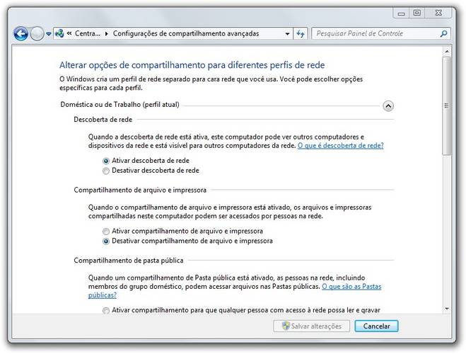 Ative as opções