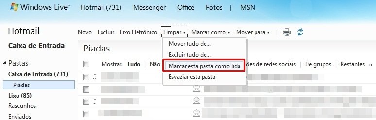 Limpar no Hotmail