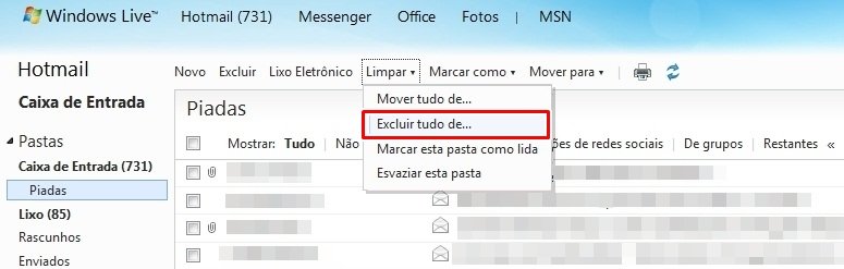 Limpando o Hotmail