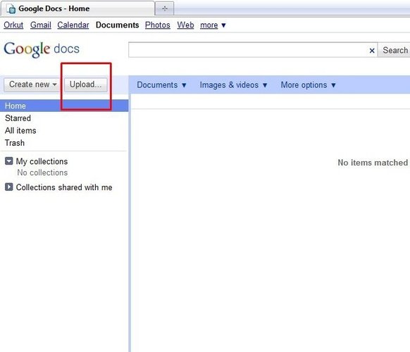 Abra o Google Docs e comece o upload.