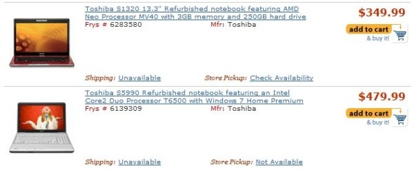 Notebooks Toshiba refurbished no site Frys.com