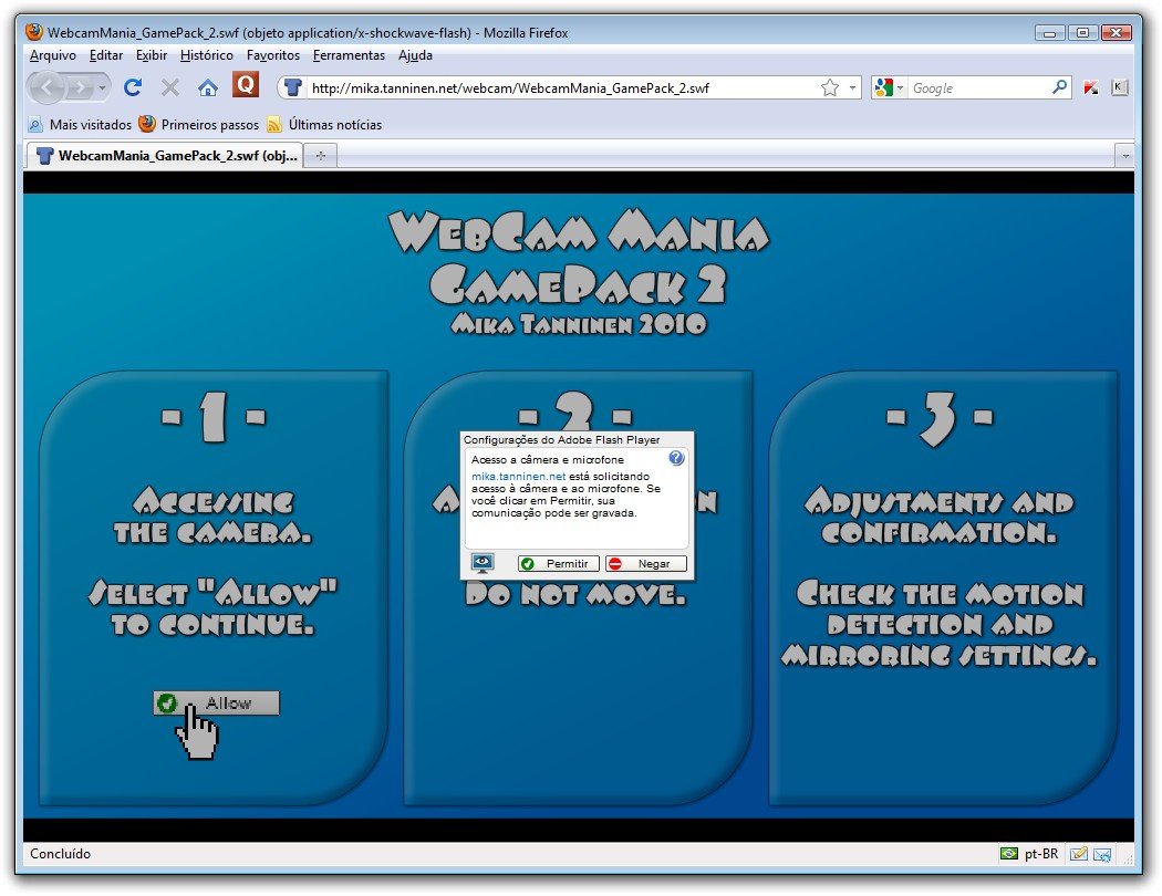A tela inicial do WebCam Mania.