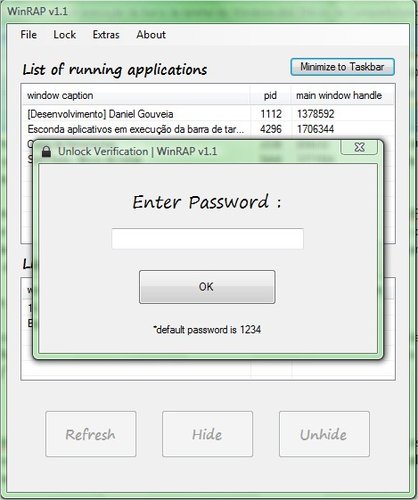 Insira a senha para destravar o WinRAP