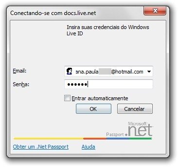 Fornecendo o usuário do Windows Live