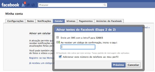 Atualize o Facebook via SMS