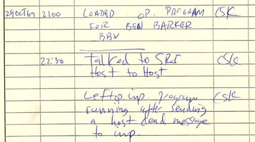 Documento histórico: registro da primeira mensagem enviada pela ARPANET