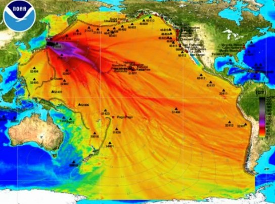 Amplitude das ondas durante o Tsunami