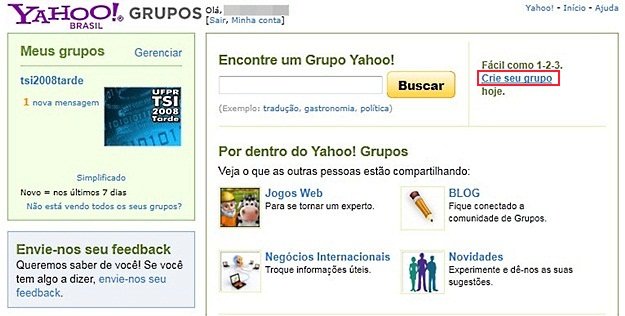 Criando grupo no Yahoo!