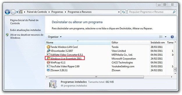 Localizando o Windows Live Essentials 2011