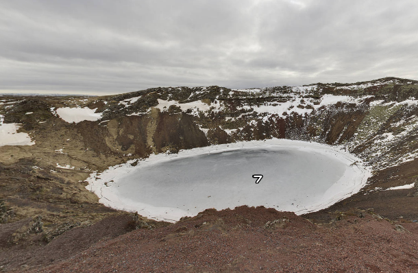 Imagem em 360 graus de um vulcão inativo na Islândia