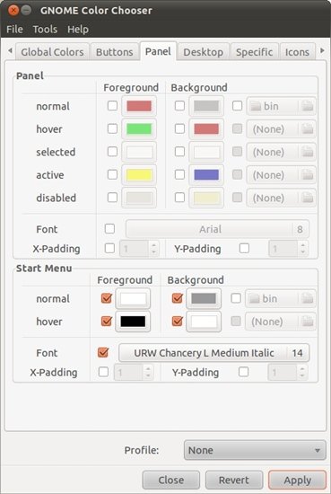 Interface do Gnome Color Chooser