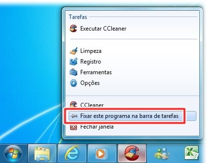 Fixe um atalho na Barra de tarefas.