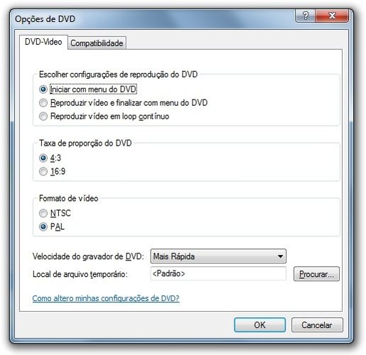 Opções do Criador de DVD.