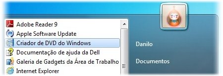 Atalho para o Criador de DVD no Menu Iniciar.