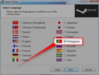 Escolha a língua portuguesa durante a instalação
