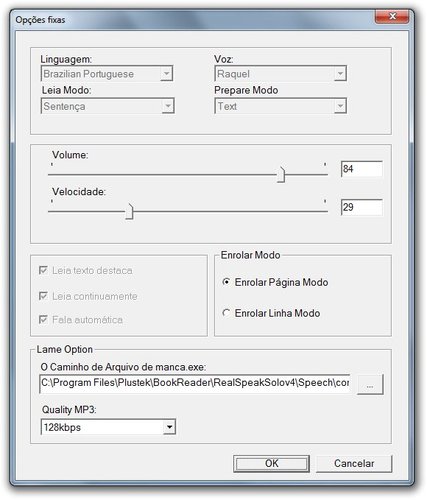 Opções do BookVoice.