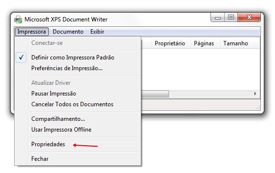 Impressora > Propriedades
